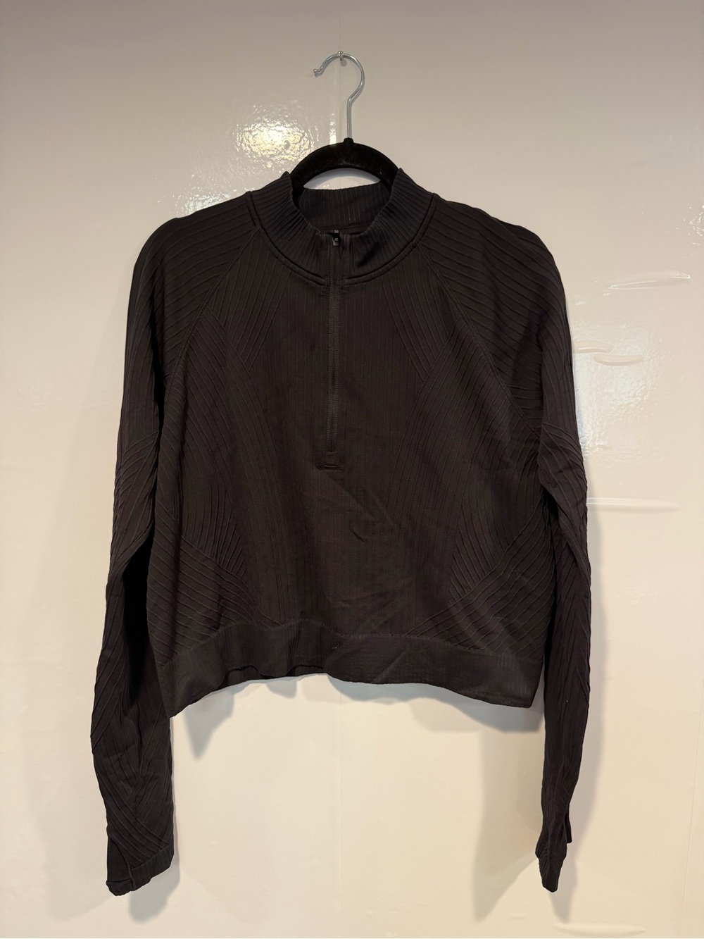 Black Lululemon Restless Cropped Ribbed Half-Zip Pullover‎